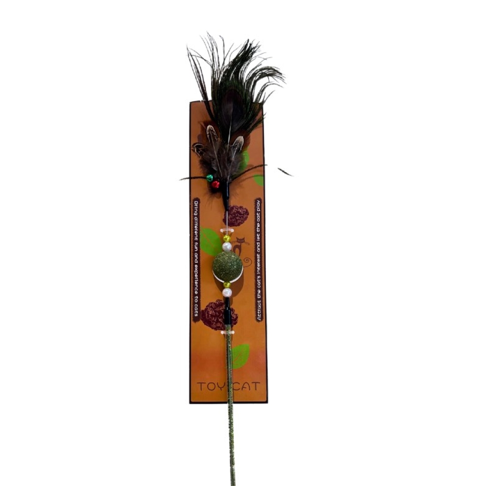 Gậy chọc mèo lông công, lông vũ kèm catnip